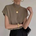 Women Knitted Shirt Fashion Elegant Ice Silk Half Turtleneck T-shirt Loose Solid Color Pullover Knitted Tops gray khaki One size