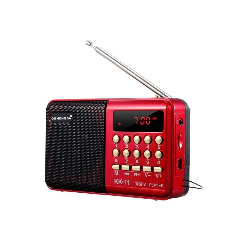 K11 FM Rechargeable Mini Portable Radio Handheld Digital FM USB TF MP3 Player Speaker Black red_K11