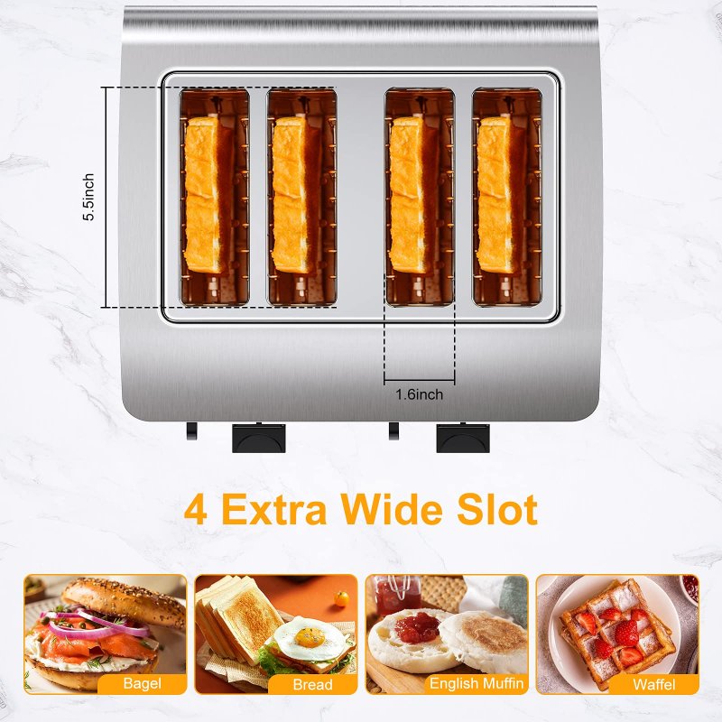 US ACEKOOL Toaster TA1 Stainless Steel 4-Slice 7 Shades Toaster